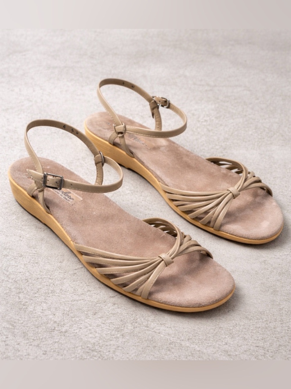 Vintage Famolare Wave There Strappy Sandals 9 Beige Leather Wavy Wedge Italy
